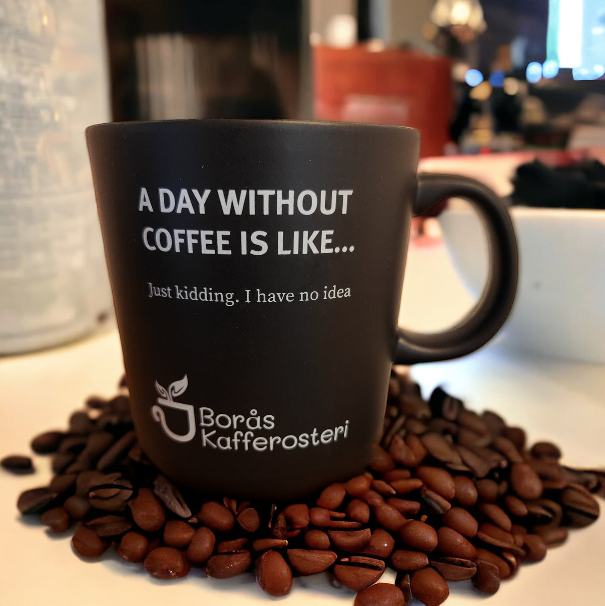 Kaffemugg med citatet A day without coffee