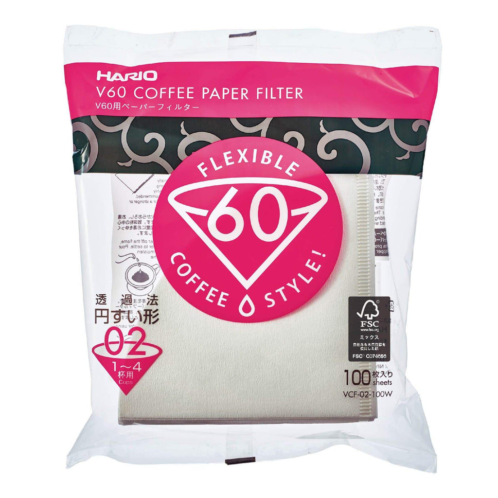 Hario V60 kaffefilter – vitt papper V2, 100 st