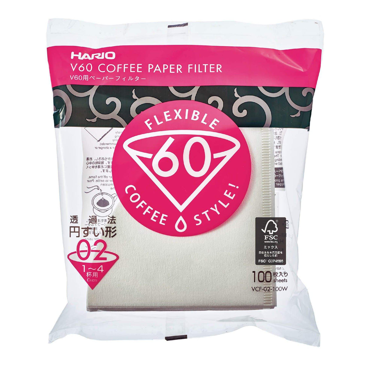 Hario V60 kaffefilter – vitt papper V2, 100 st